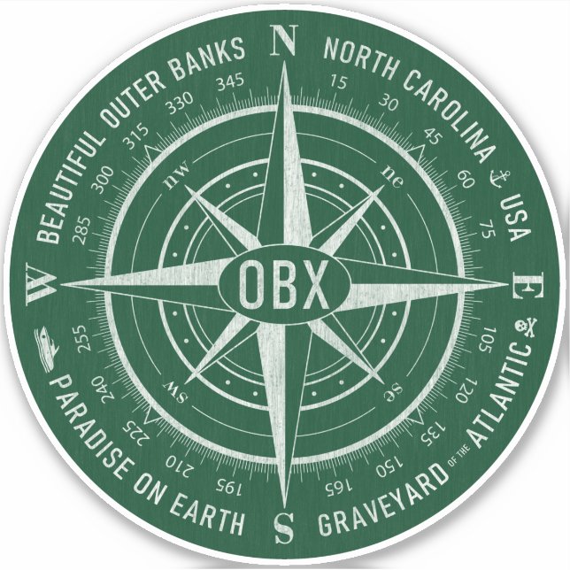 OBX Compass Outer Banks Vintage White Dark Green (Front)
