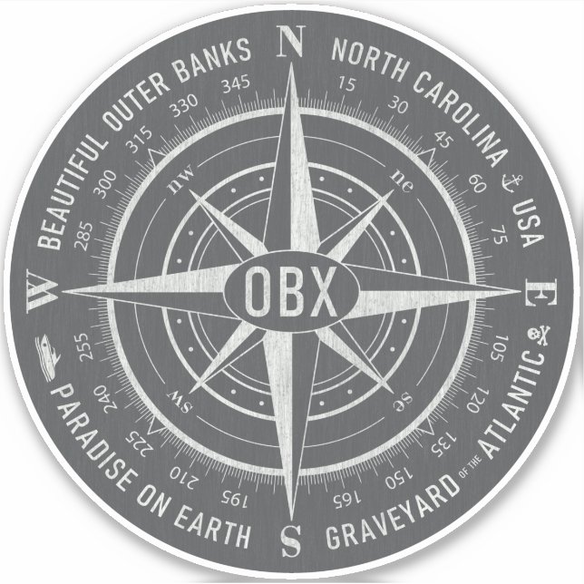 OBX Compass Outer Banks Vintage White Pewter (Front)