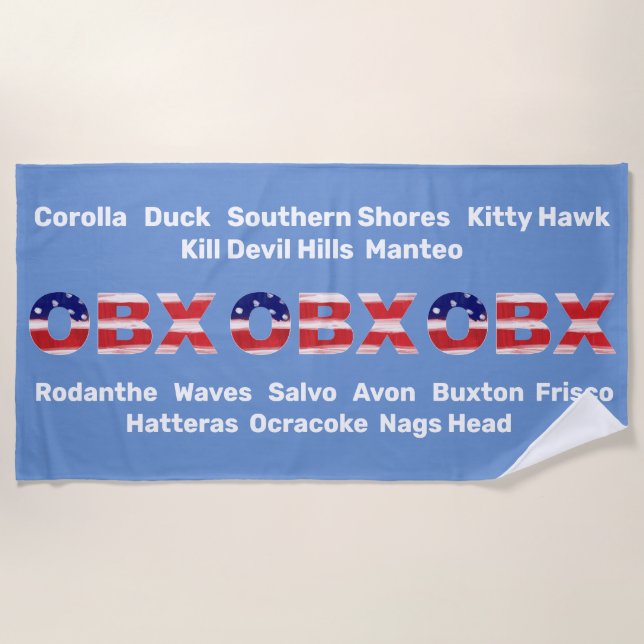 OBX Flag Text And Towns Beach Towel (Front)