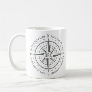 OBX Nautical Compass Outer Banks Pewter Vintage Coffee Mug