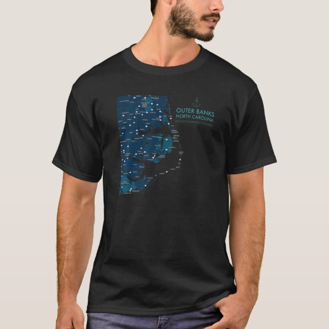 Obx Nc Outer Banks Map Duck Corolla Beach Vacation T-Shirt (Front)