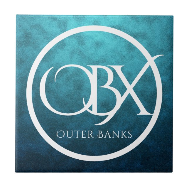OBX Outer Banks NC on Blue Water Background Beach Tile (Front)