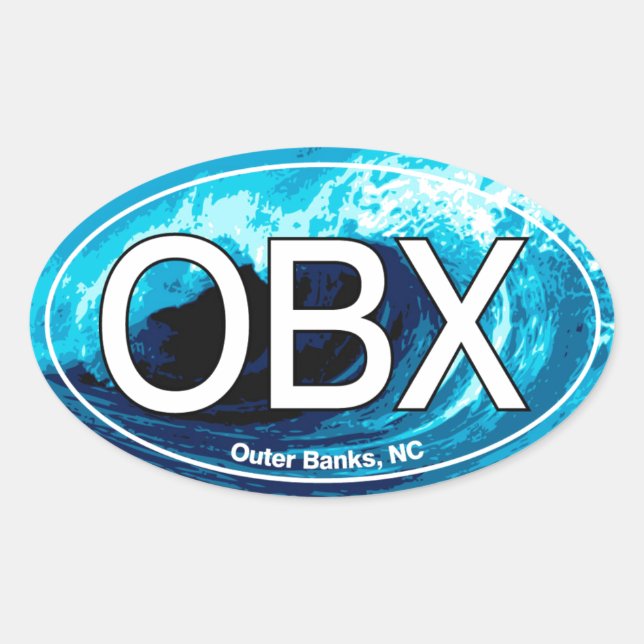 OBX Outer Banks Wave Oval Oval Sticker (Front)