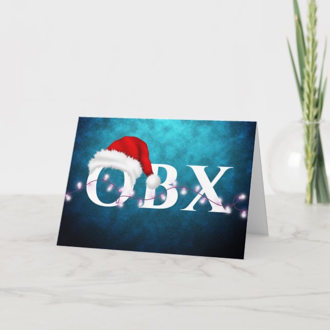 OBX Santa Hat and Lights Christmas Holiday Card (Front)