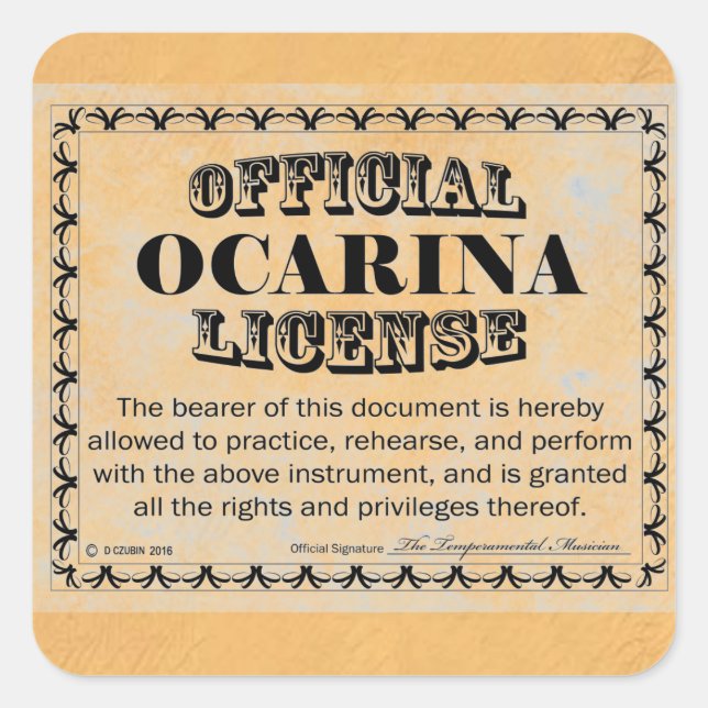 Ocarina License Square Sticker (Front)