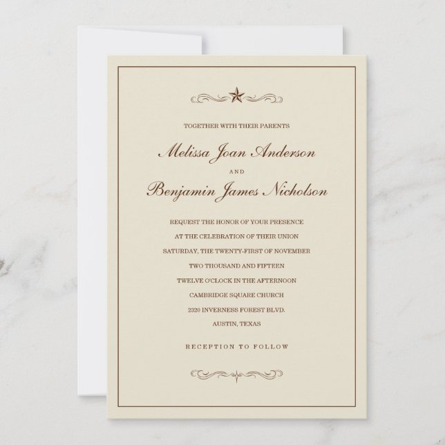 Occidental Star Wedding Invitations Avec Frontière (Devant)
