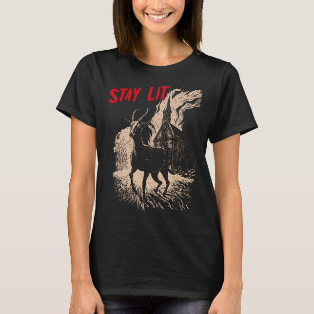 Occult Atheist Black Phillip Burning Church Stay L T-Shirt (Front)