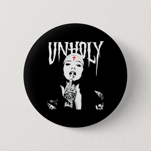 Occult Gothic Dark Satanic Nun Tattoos Unholy Nun  2 Inch Round Button (Front)