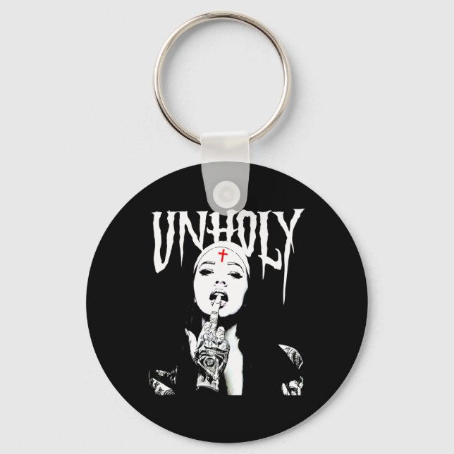 Occult Gothic Dark Satanic Nun Tattoos Unholy Nun  Keychain (Front)
