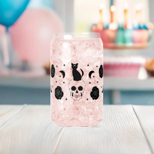 Occult Skull Cat Rose Can Glass