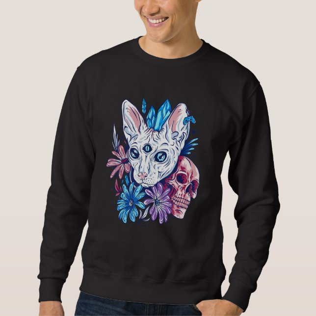 Occult Three Eyed Ca Demon Cat Satanic Cat Sweatshirt (Front)