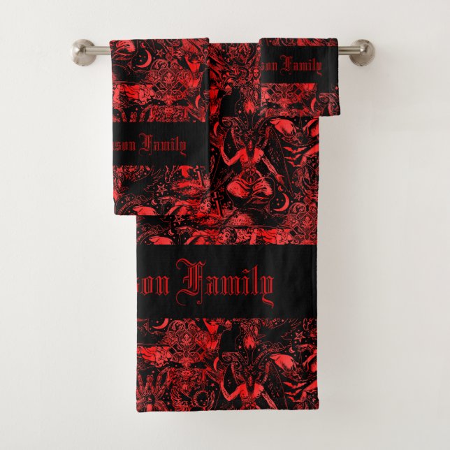 Occulte Red Devil Baphomet Bats Crânes gothique (En situation)