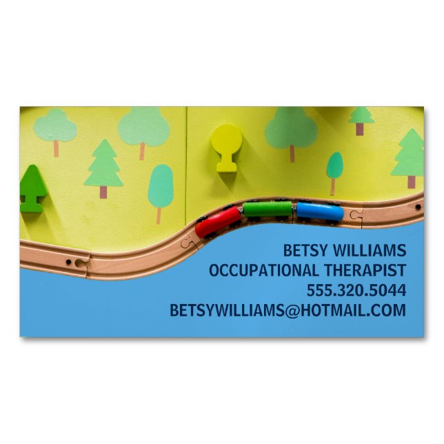 Occupational Therapist Fun Play Therapy Toys Train Magnetic Business Card (Front)