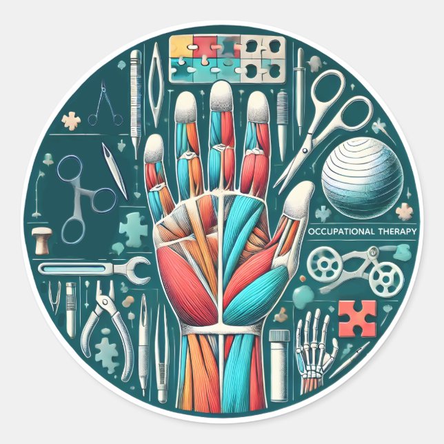 Occupational Therapy Anatomy & Tools Artistic Classic Round Sticker (Front)