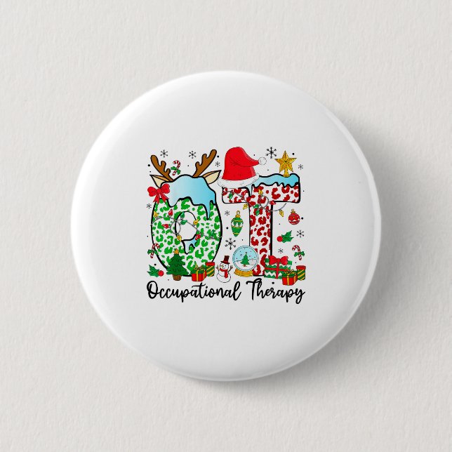 Occupational Therapy Christmas Lights Santa Hat Ot 2 Inch Round Button (Front)