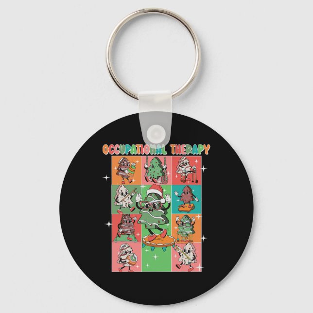Occupational Therapy Christmas Tree Cake Ot Therap Keychain (Front)