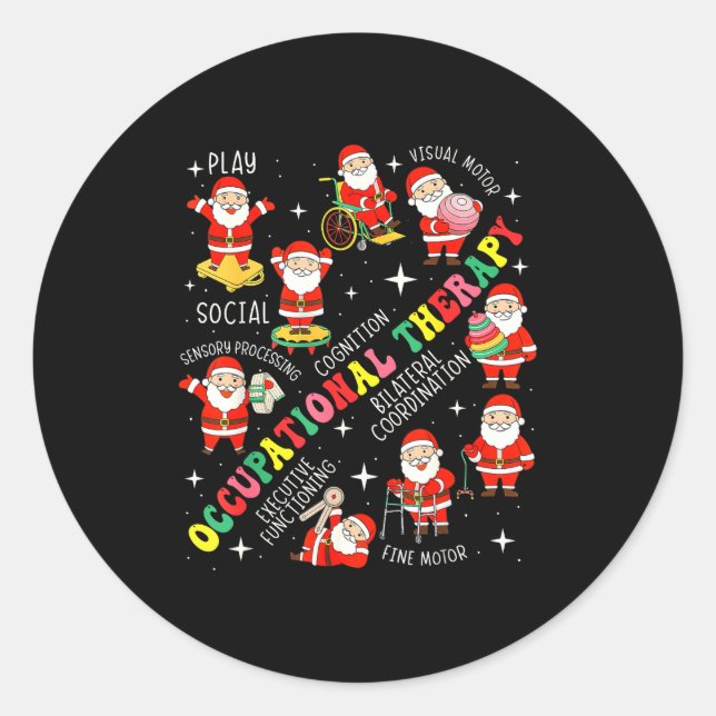Occupational Therapy Retro Groovy Ot Santa Therast Classic Round Sticker (Front)