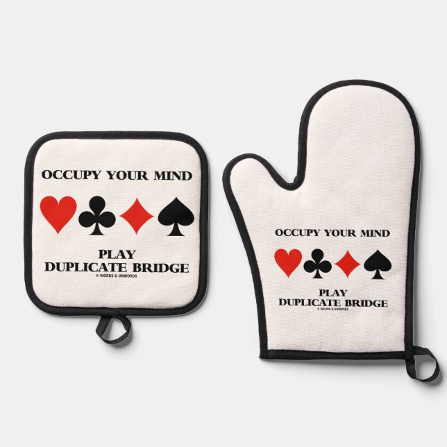 Occupy Your Mind Play Duplicate Bridge Card Suits Oven Mitt & Pot Holder Set (Front)