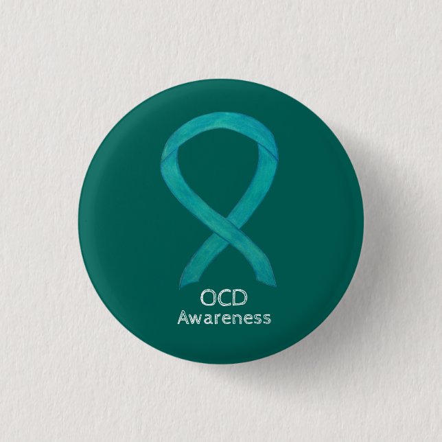 OCD Awareness Ribbon Teal Custom Art Pins (Front)