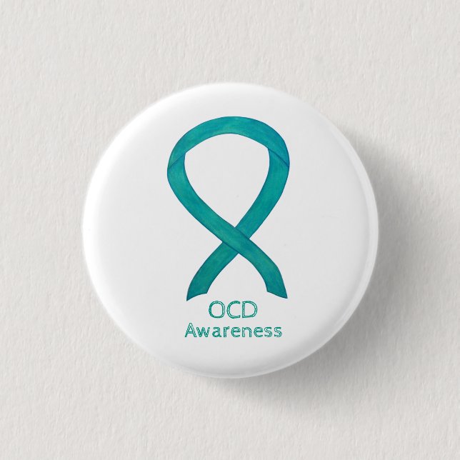 OCD Awareness Ribbon Teal Custom Art Pins (Front)