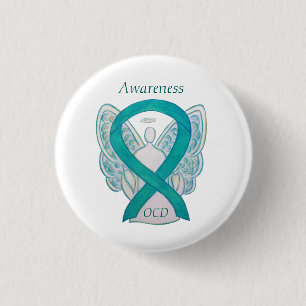 OCD Awareness Ribbon Teal Guardian Angel Art Pins