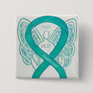 OCD Awareness Ribbon Teal Guardian Angel Art Pins