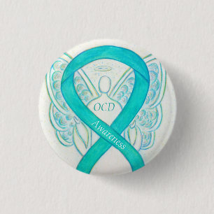 OCD Awareness Ribbon Teal Guardian Angel Art Pins