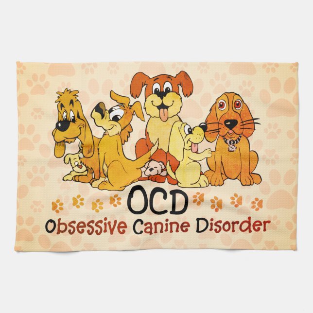 OCD Obsessive Canine Disorder Orange Kitchen Towel (Horizontal)