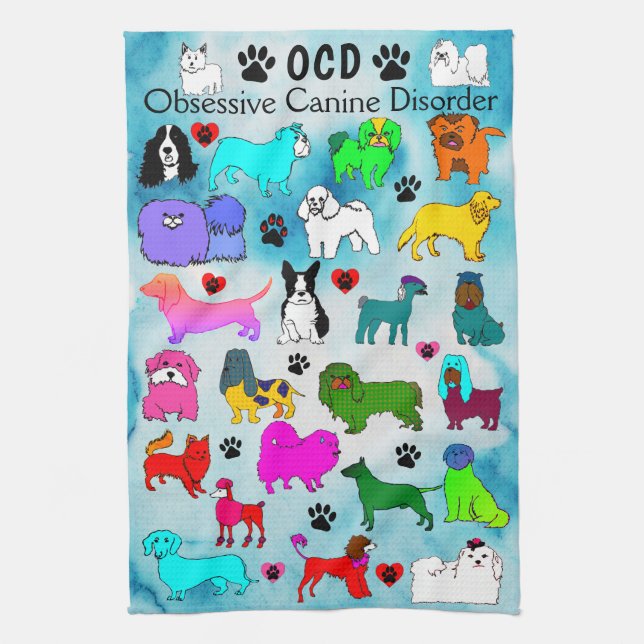 OCD Obsessive Canine Disorder Serviette de cuisine (Vertical)