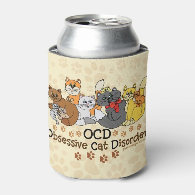 OCD Obsessive Cat Disorder Can Cooler (Can Front)