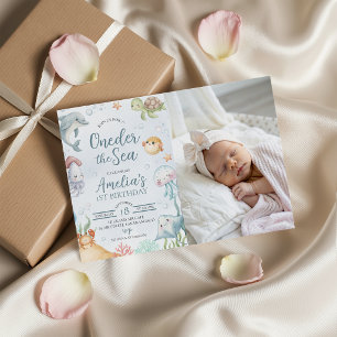 Ocean 1st Birthday Photo Invitation