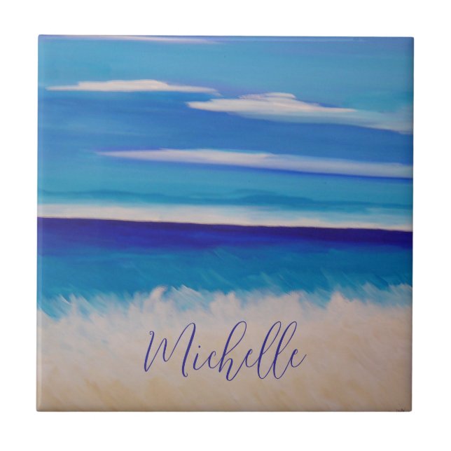 Ocean Abstract Beach Personalized Tile (Front)