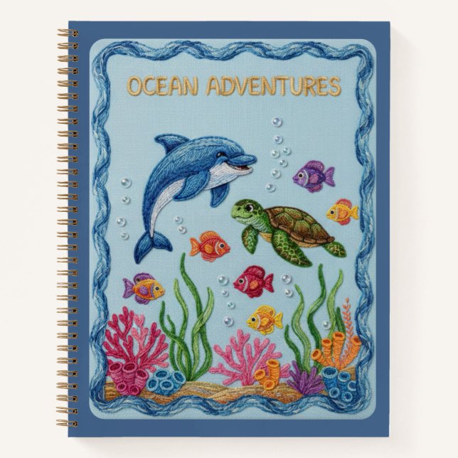 Ocean Adventures Embroidered Dolphin & Turtle Notebook (Front)