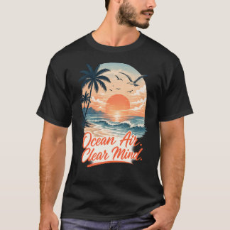 Ocean Air. Clear Mind. | Vintage Coastal Sunset Be T-Shirt