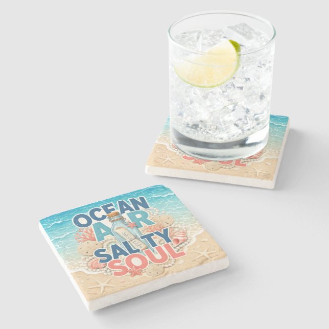 Ocean Air Salty Soul Stone Coaster (Side)