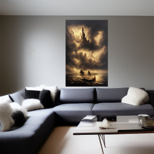 Ocean and a castle in the sky AI Art Poster