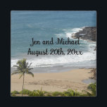 Ocean and Beach Wedding Date Magnet<br><div class="desc">Beautiful setting in Kauai,  Hawaii of the ocean and sandy beach with a palm tree and rolling waves.   Add names or other information as desired.</div>