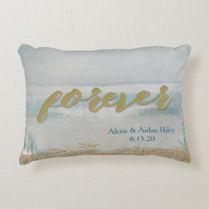 ocean and starfish on beach wedding accent pillow