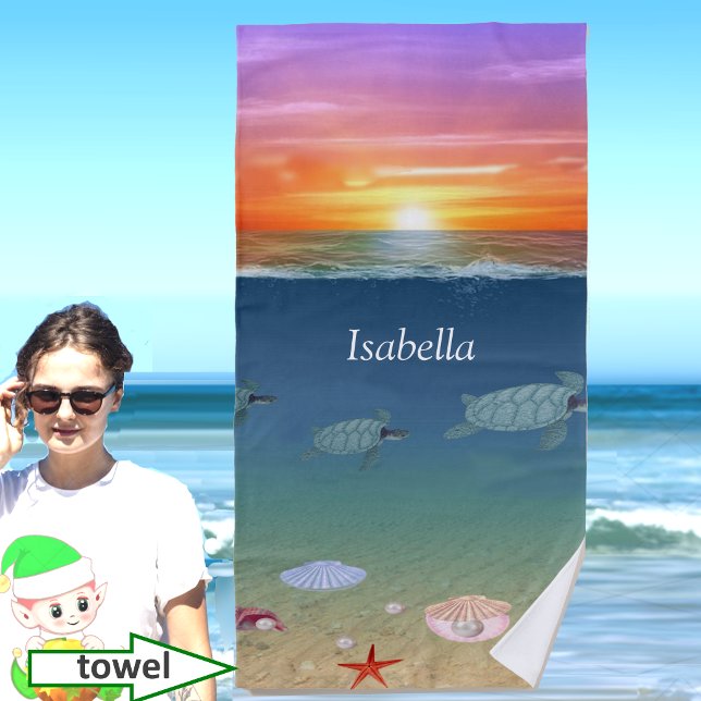 Ocean and Turtles personalized  Beach Towel (Creator Uploaded)