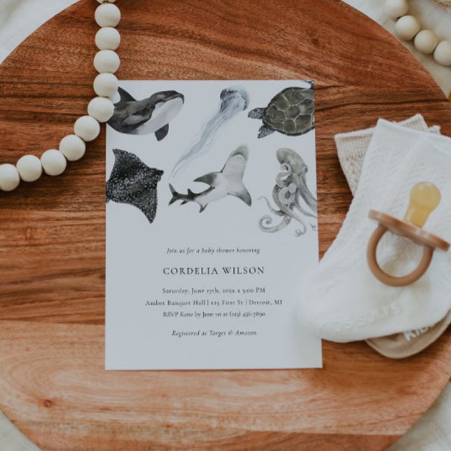 Ocean Animal Baby Shower Invitation Watercolor (Creator Uploaded)
