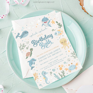 Ocean Animal Birthday Invitations. Joint Birthday  Invitation