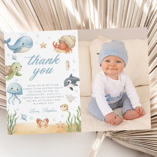 Ocean Animal Birthday Photo Thank You Cards