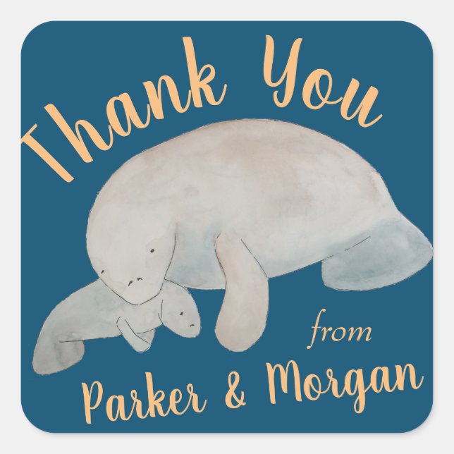 Ocean Animal Manatee Baby Shower Thank You Square Sticker (Front)
