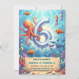 Ocean Animals 6th Birthday Under Sea Invitation