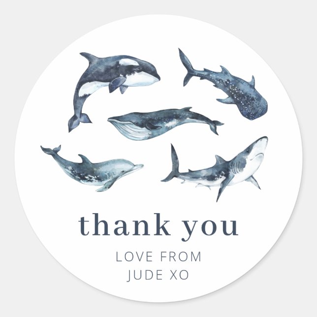 Ocean Animals Classic Round Sticker (Front)