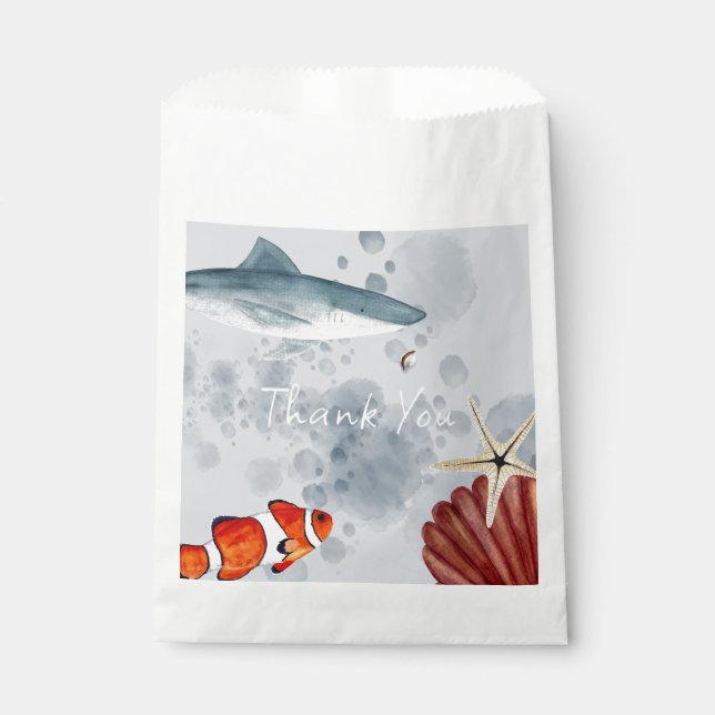 Ocean Animals Fish Shells Party Blue Thank You Favour Bag (Front)
