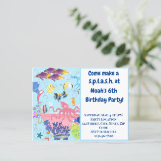 Ocean Animals Kid's Birthday Invitation Postcard