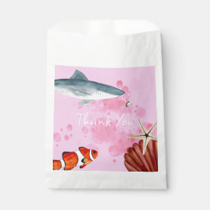 Ocean Animals Party Shark Fish Pink Thank You Favour Bag