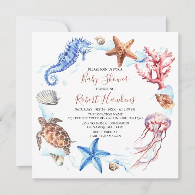 Ocean Animals Under the Sea Baby Shower Invitation (Front)