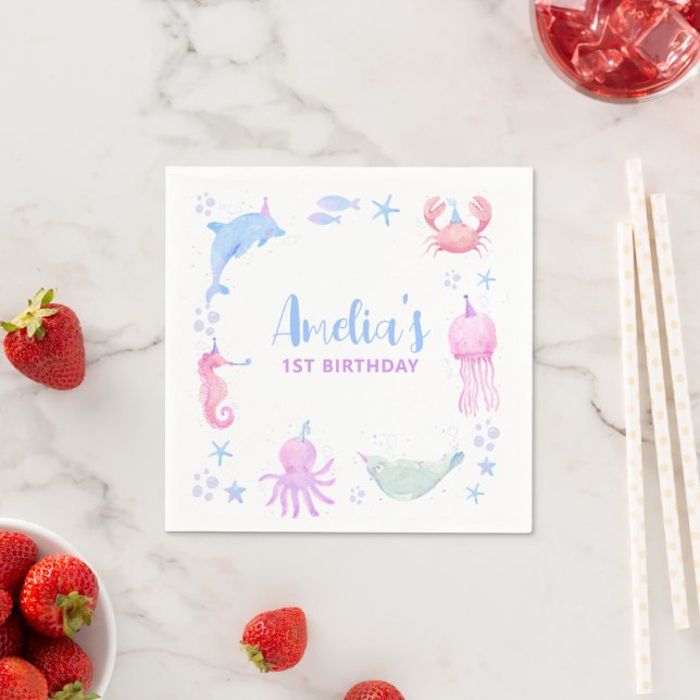Ocean Animals Under The Sea Kids Birthday  Napkin (Insitu)